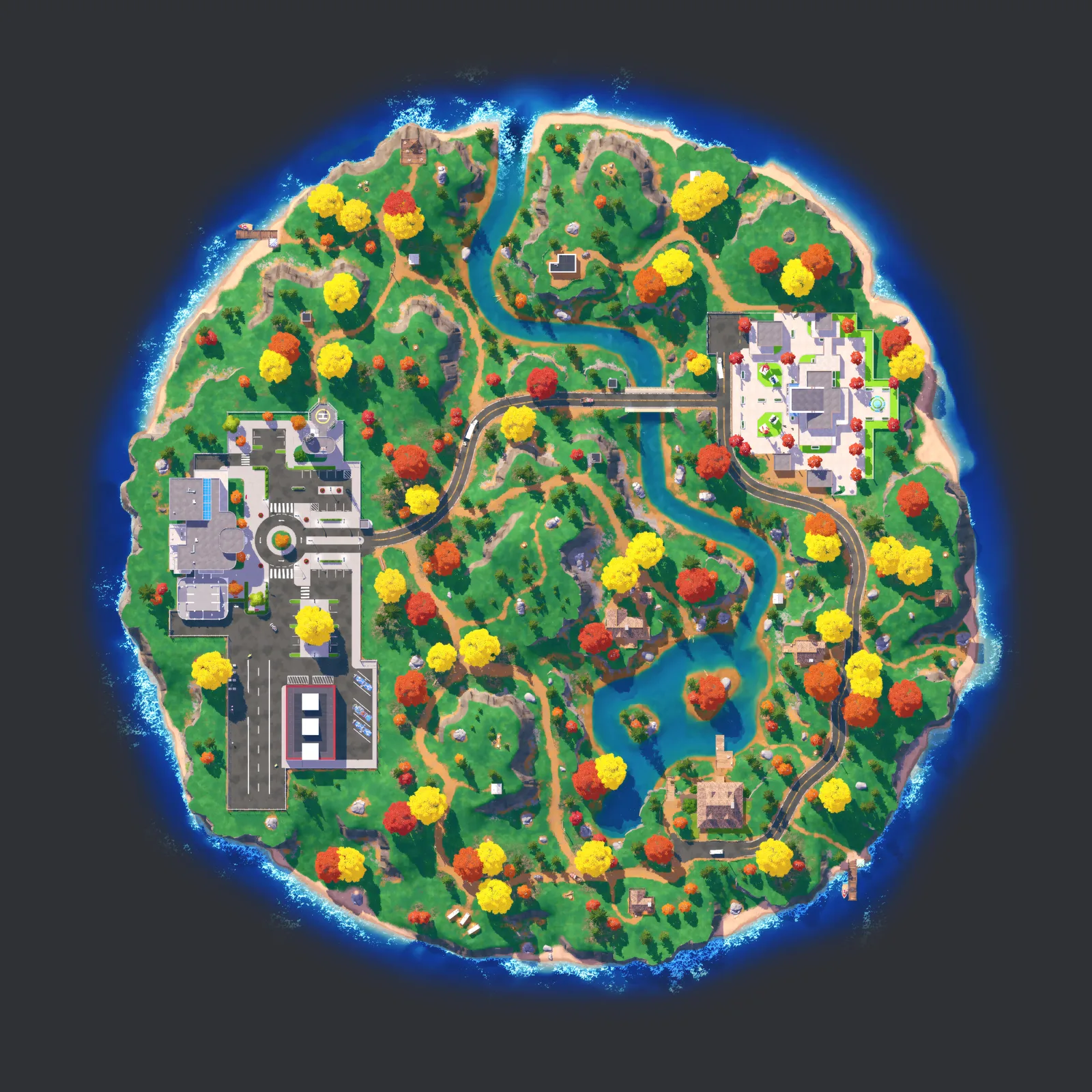 Fortnite Blitz Stark Island map, a Marvel themed island built around Stark Industries, Stark Academy and Stark Cabin