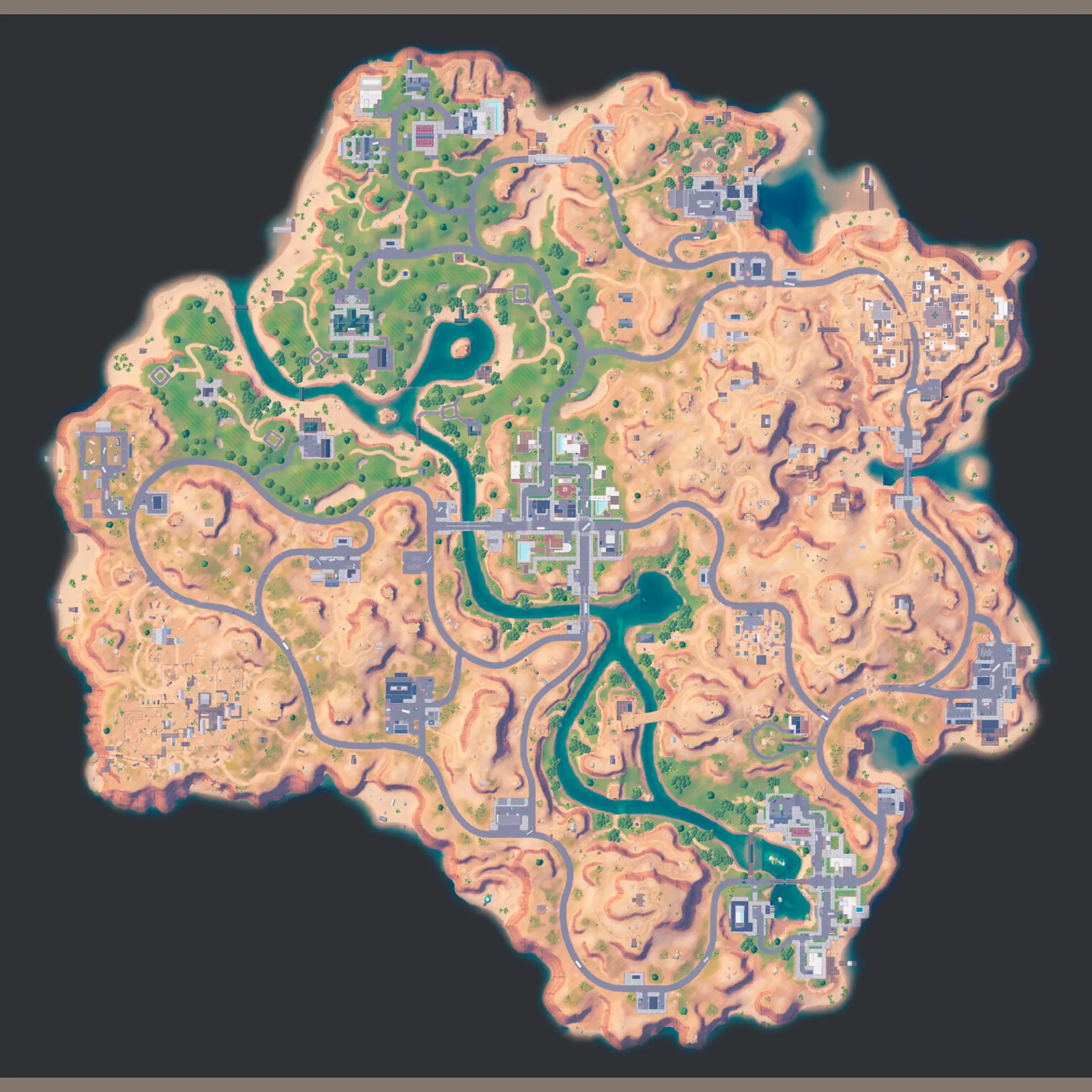 Fortnite Reload Oasis map, the desert Reload island with Paradise Palms, Snobby Sands and Guaco Town